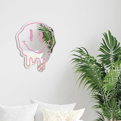 RattanView Preppy Room Decor for Teen Girls Twisted Smile Face Preppy Acrylic Mirror 14 Inch Wall Art Aesthetic Bedroom Teen Girl Room Funky Mirror Wall and Valentine Decor for Women Gifts(Pink) thumbnail 6