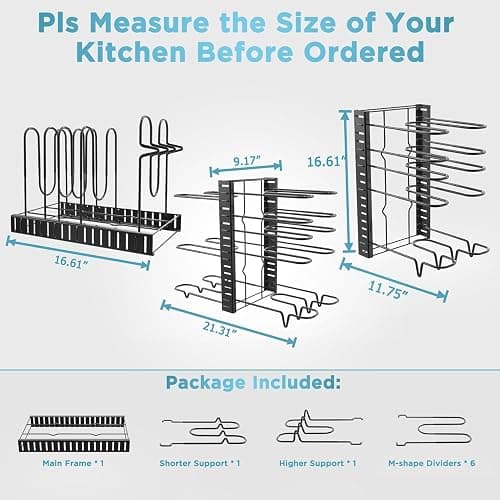 ORDORA Pots and Pans Organizer for Cabinet 16.61 Height, 8 Tier Pot Organizers Rack with 3 DIY Methods, Adjustable Pan Organizer under Cabinet Kitchen Organization and Storage thumbnail 2