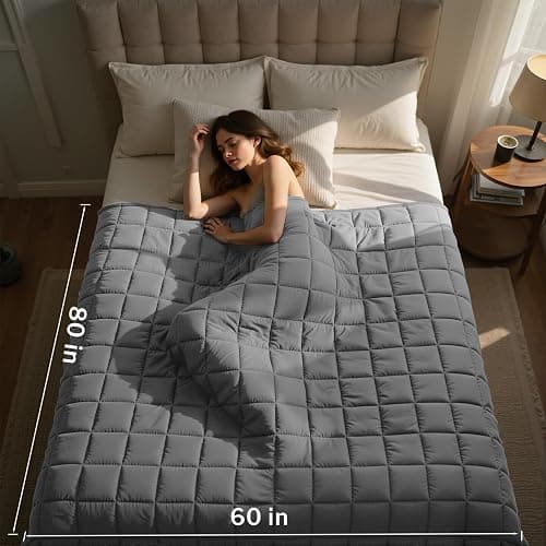 Gkyet Weighted Blanket for Adults(60" x 80",15lbs) Twin Size Soft Cooling Heavy Blanket for Sleeping,Breathable Blanket with Glass Bead Perfect for 220-280 lbs,All Season,Machine Washable(Grey) thumbnail 3
