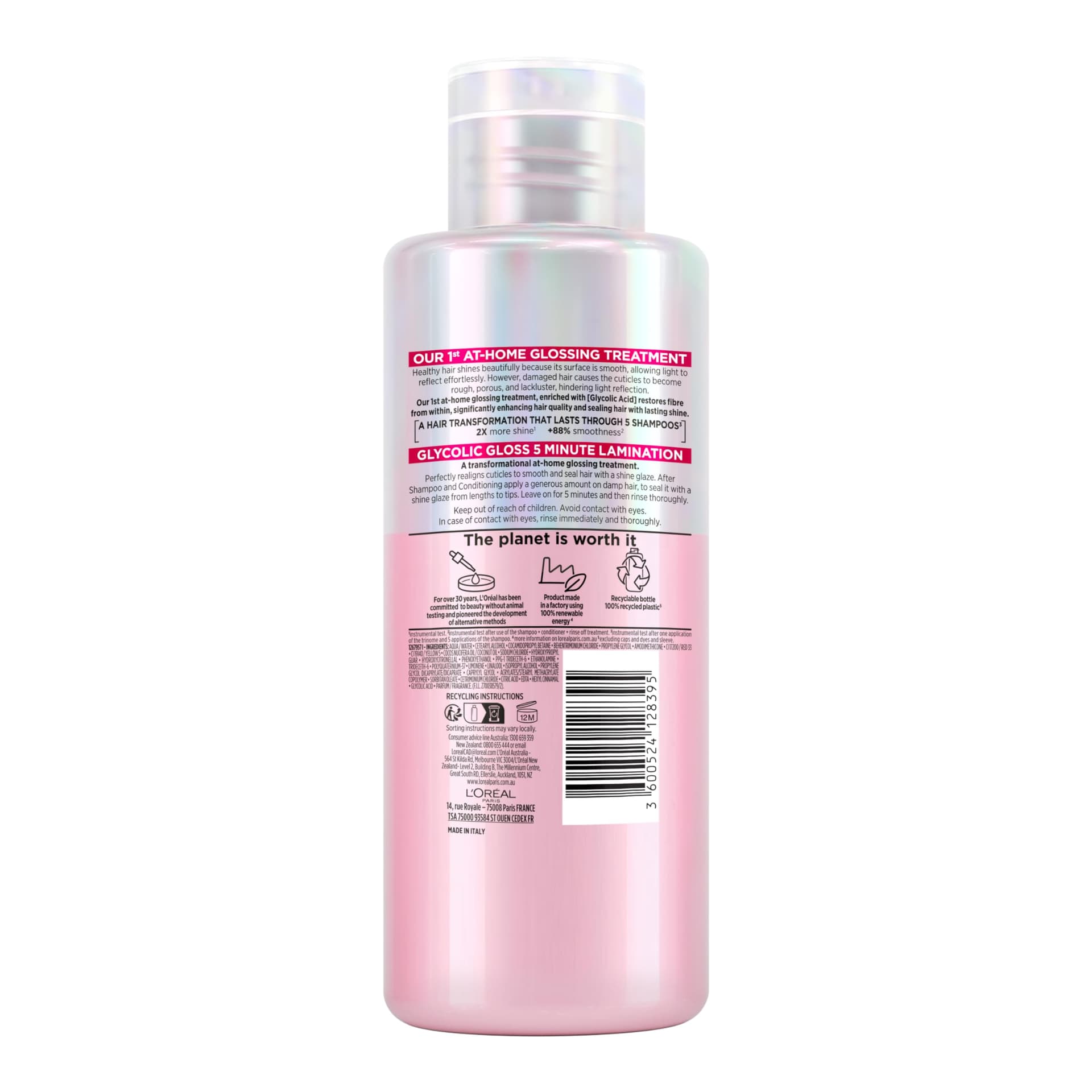 L'Oreal Paris Elvive Glycolic Gloss Lamination Rinse-Off Treatment, with Glycolic Acid, Salon Treatment at Home, Long-lasting Smooth & Shiny Hair, for Dull Hair, suitable for all Hair Types, 200ml thumbnail 2