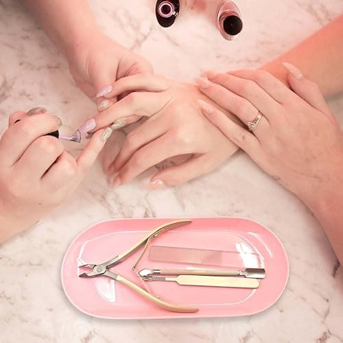 cgllwnmix Nail Tray Pink Manicure Tool Tray Display Nail Art Dish Storage Oval Manicure Tray Jewelry Rhinestone Cosmetics Organizer Decorative Small Storage Plate thumbnail 4