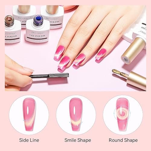Bevimee Cat Eye Gel Nail Polish Set-10 Colors with Magnet Cats Eye Gel Polish Silver Pink Blue Jelly Glass Effect Crystal Glitter Cateye UV Kit Home Manicure DIY Nail Art thumbnail 6