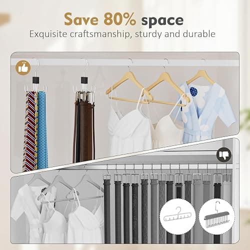 Belt Hanger, 2PCS Belt Organizer for Closet 360° Rotatable Max 48 Belt Storage Rack Space Saving Closet Organizers and Storage for Belts, Bra, Tank Top, Tie, Scarf, Purse (Black, 2 Pack) thumbnail 7