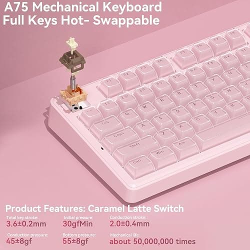 SOLAKAKA A75 Wireless Gaming Keyboard with Multifunction Knob, BT5.0/2.4GHz/USB-C, 75% Mechanical Keyboard, Hot-Swappable, Gasket Creamy Keyboard with RGB Backlit, Crystal Keycaps, for PC/Mac/PC thumbnail 5