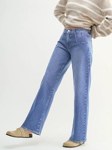 EMMIOL Baggy Jeans Women Straight Leg Mid Rise Cute Trendy Y2K Boyfriend Loose Fit Denim Pants Wide Leg High Waisted Stretchy thumbnail 3