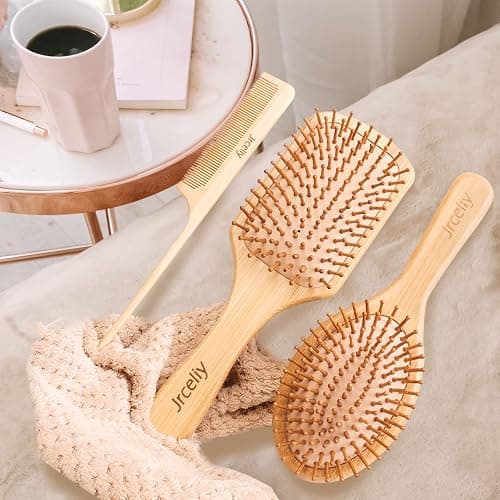 3PCS Bamboo Hair Brush Set,Natural Wooden Brush for Women, madam, Paddle Detangling Brush for Dry/Curly/Thick/Thin/Straight Hair thumbnail 6