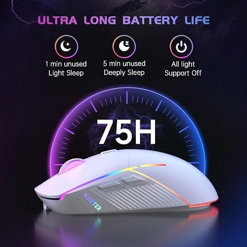 FFJ Wireless Gaming Mouse, 24000 DPI, Tri-Mode 2.4G/USB-C/Bluetooth 5.3 Gaming Mouse Wireless, RGB Programmable Mouse Gamer, 75Hrs Battery Life, Rechargeable Gaming Mice for PC, Mac, PS5, Xbox - White thumbnail 5