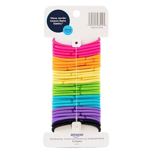 Amazon Basics No Damage Elastic Hair Ties, Ponytail Holders for Thick Hair, No Pull, Secure Hold, Snag-Free, Bright 4 MM Elastics for All Types, 32 Count thumbnail 3