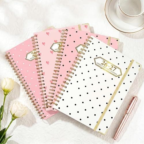 Knagsfa 2026-2027 Planner, Jul.2026-Jun.2027 Planner Weekly and Monthly 6.25"x8.5" with Page Tabs, Calendar Hardcover with Inner Pocket, Elastic Band, Twin-Wire Binding, Bookmark, White Dots thumbnail 7