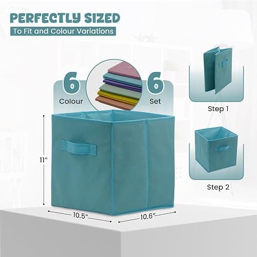 4E's Novelty 6 Pack 11 Inch Pastel Color Storage Foldable Cube Bins, Colorful Storage Baskets For Nursery, Kids Room, Fabric Baskets For Toys, Clothes, Classroom Organization and Storage thumbnail 3