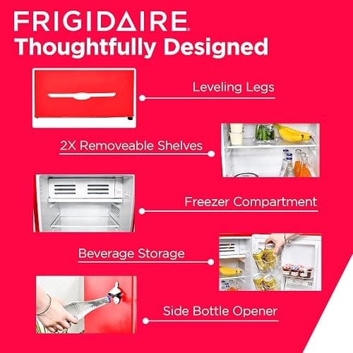 Frigidaire Retro Compact Fridge with Chiller, 3.2 cu ft Countertop Fridge with Built-In Bottle Opener, Compact Refrigerator for Office, Bedroom, Dorm Room or Cabin - 16.5" D x 19" W x 31" H (Red) thumbnail 3