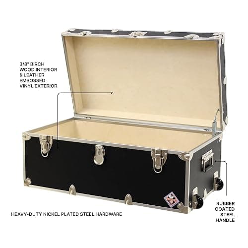 Rhino Trunk & Case Large Essential Trunk With Wheels 32”x18”x14”, 1000+ lbs Capacity - Many Colors. Strong, USA Made Summer Camp Footlocker, and Secure College Dorm Storage Chest thumbnail 4