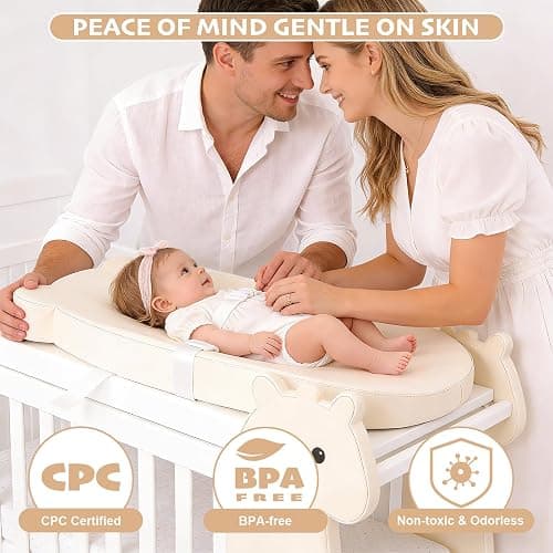Baby Changing Pad, Waterproof & Wipeable Soft Diaper Changing Mat with PU Cover, Contoured Baby Changing Pad for Dresser & Table, with Non-Slip Safety Belt, Portable & Lightweight,Large Cushioned Foam thumbnail 6