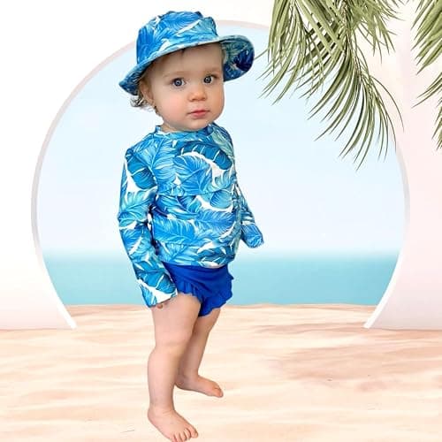 HINTINA Newborn Baby Girl Long Sleeve Swimsuit Bathing Suit with Hat thumbnail 2