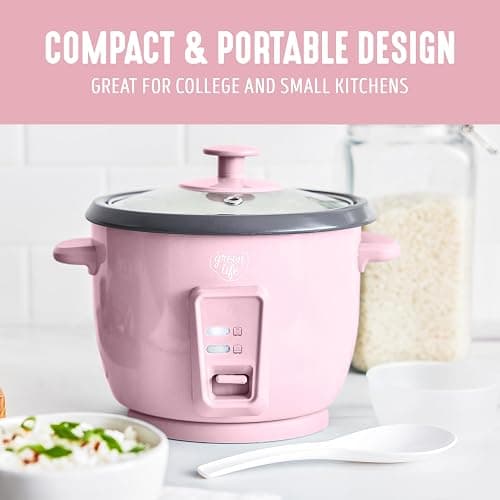 GreenLife Rice Cooker with Removable PFAS-Free Ceramic Nonstick Pot, 3-Cups Uncooked/6-Cups Cooked, Grains & Oatmeal Multicooker, Compact One-Switch Design, Auto Keep Warm, Easy Clean, Pink thumbnail 8