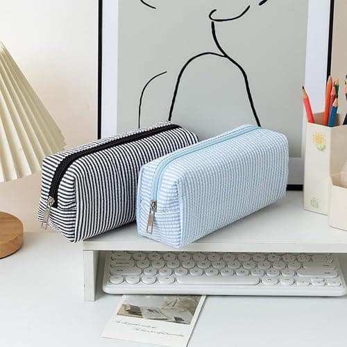 Pencil case, Striped Pencil Pouch,Stylish Simple Pen Bag with Practical Zip, Cosmetic Bag, Pencil Bag Stationery Pouch for Teenage Boys Girls School College (Pink) thumbnail 6