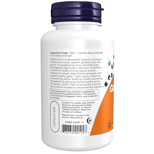 NOW Foods Supplements, Glutathione 500 mg, With Milk Thistle Extract & Alpha Lipoic Acid, Free Radical Neutralizer*, 60 Veg Capsules thumbnail 3