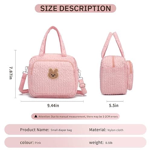 Small Diaper Bag Tote, Crossbody Diaper Bag Mini Purse with 8 Pockets, Travel Baby Bag for boys & Girls, 2 Insulated Pockets, Pink thumbnail 6