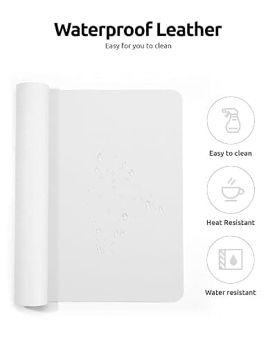 YSAGi Leather Desk Protector, Office Mat, Large Mouse Mat, Non-Slip PU Leather Blotter, Laptop Desk, Waterproof Writing Pad for Office and Home (White, 23.6" x 13.8") thumbnail 4