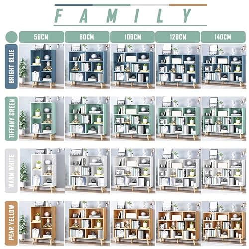 IOTXY Wooden Open Shelf Bookcase - 3-Tier Floor Standing Display Cabinet Rack with Legs, 10 Cubes Bookshelf, Bright Blue thumbnail 9