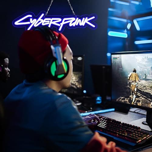 WonderfulLife Game Cyberpunk Neon Sign for Game Zone Decor,Shooting Games Led Lights for Man Cave Gaming Room Internet Bar or Bedroom Decoration.5V USB Powered,Easy Hanging. thumbnail 5