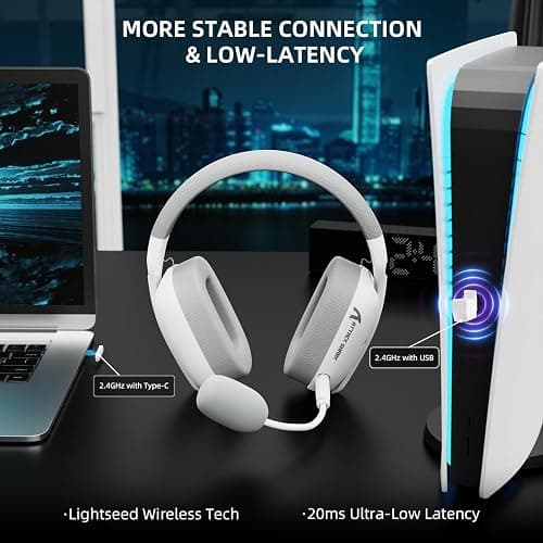 ATTACK SHARK L80PRO Wireless Gaming Headset Lightseed Tech- Built-in&Detachable Dual Microphone-Lightweight Headphone with Tri-Mode(2.4GHz USB C&A Dongle/BT/Wired)-for PC Mac Switch Win-White thumbnail 2