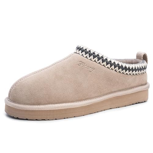 FITORY Women's Suede Slipper, Flat Slip On House Shoes with Faux Fur Lining Indoor Outdoor Short Mini Boots - Image 1