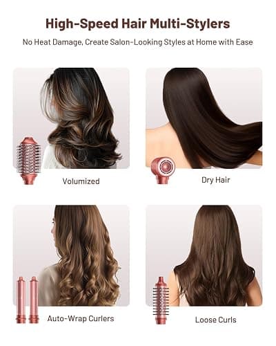 HITTIONA High-Speed 5 In 1 Hair Styler, Professional Hot Air Styler No Heat Damage Frizz-Free for Volumizer, Curl, Straighten, Drying, 1500W Negative Ionic Blow Dryer Brush with Travel Bag, Coral-Red thumbnail 2