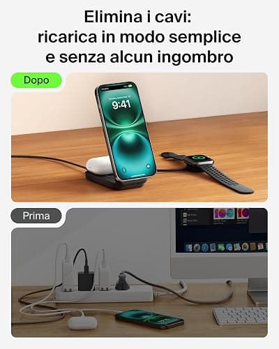 Belkin UltraCharge Caricatore iPhone Qi2, Stazione di Ricarica Wireless 2 in 1 25W, Caricatore Wireless Compatibile con MagSafe per iPhone, AirPods, Pixelsnap con Porta USB-C e Adattatore 45W, Nero thumbnail 6
