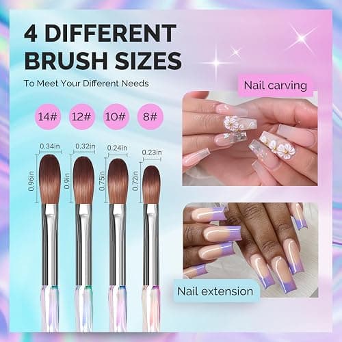 MelodySusie 4Pcs Acrylic Nail Brush Set, Size 8/10/12/14/ Professional Nail Brushes for Acrylic Application Acrylic Powder Nail Extension and 3D Nail Carving for DIY Home Salon Nail Art Manicure Tool thumbnail 4