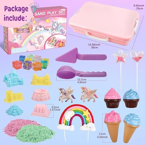 Weilim Unicorn Sensory Bin for Girl, Magic Sand Art Kit with Sandbox, Color Sand, Unicorn Fine Motor Kids Toy Christmas Birthday Gift for Toddler Ages 3 4 5 6 7 8 thumbnail 5