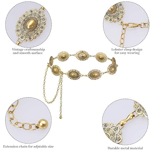 Topbuti Western Oval Concho Chain Belt for Women Metal Waist Chain Belt for Dresses Jeans Western Cowgirl thumbnail 3