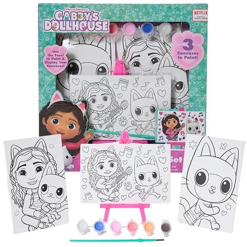 Innovative Designs Gabby’s Dollhouse Canvas Paint Set for Kids with 3 Canvases, Acrylic Paint, Paintbrush, & Easel - Image 1