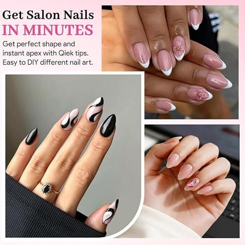 Qiek Short Almond Nail Tips - 15 Sizes 240 PCS Half Matte Full Cover Clear Fake Nails Pre-shaped Press On False Nail Tips Acrylic Soft Nail Gel Tips No C Curve Extension Manicure Home DIY Gelly Tips thumbnail 2