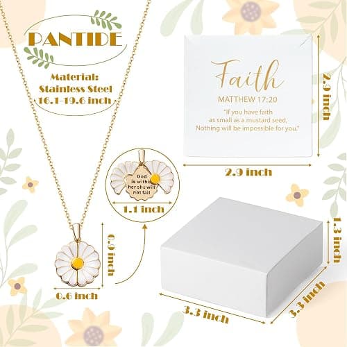 PANTIDE Christian Daisy Locket Necklace for Women - God Is Within Her She Will Not Fail Engraved Faith Religious Necklace Inspirational Stainless Steel Necklace Jewelry Birthday Gift - Gold thumbnail 2