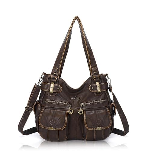 Angel Kiss Women's Designer Handbag Large Double Zipper Multi Pocket Washed Leather Purse - Image 1