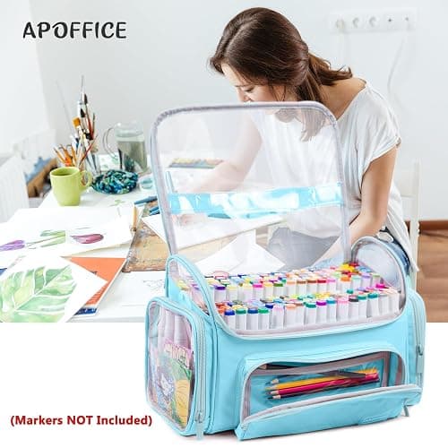 APOFFICE Large Marker Organizer Case Holds 200-300 Markers | Art Marker Storage Bag with Removable Dividers & Clear Top for Artists, Crafters & Travel - Pen, Pencil Alcohol Marker Holder - Art Supply thumbnail 2