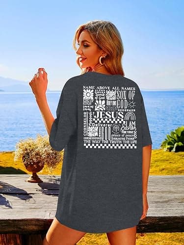 Jesus Oversized Shirts Women Christian: Faith Tshirt Bible Verse Shirts God Religious Tee Christian Inspirational Tops thumbnail 5