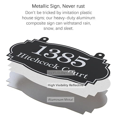 Custom Hanging Address Sign, Metal House Number for Outdoor, Mailbox Number, Address Plaque (13" x 7.5"), Yard Sign, Displays Street Name, High Visibility, Easy Install, Multiple Colors and Fonts (A1) thumbnail 5