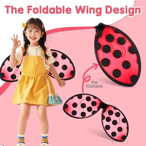 Abaodam Foldable Ladybug Wings for Kids Performance Mesh Cosplay Wing Red Costume Prop Portable Party Accessory for Girls Stage Play thumbnail 3