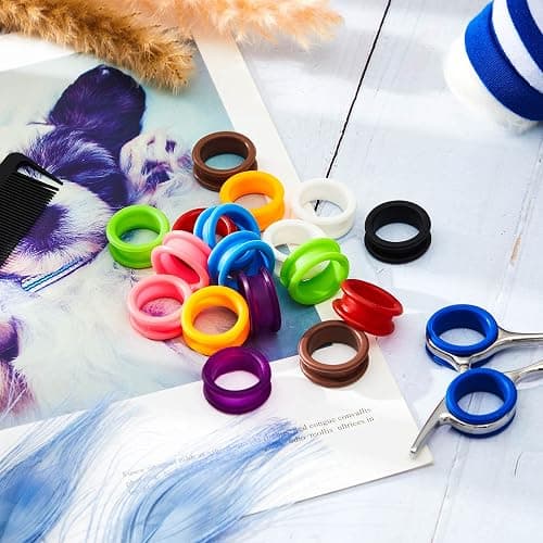 20 Pieces Scissors Finger Rings Silicone Pet Shears Finger Rings rubber finger dog hair scissors for Grooming Scissors Pet Hair Shears thumbnail 5