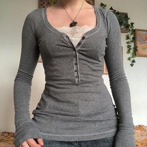 Women's Y2K Knitted Tops Long Sleeve Square Neck Lace Slim Fit Tops Fairy Grunge Shirt Aesthetic Clothes thumbnail 2