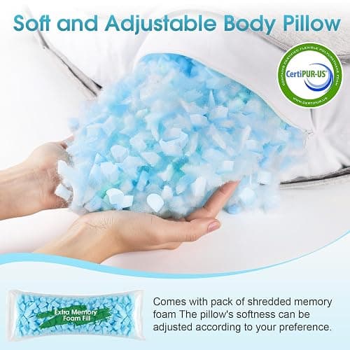 TranquilRelax Body Pillow, Long Pillow, Memory Foam Body Pillow, C-Shaped Side Sleep Pillow, Machine Washable Pillowcase, 47”×10” thumbnail 4