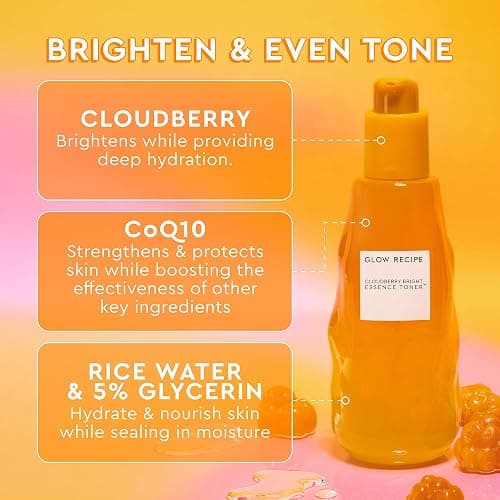 Glow Recipe Cloudberry Brightening Toner + Essence Skincare - CoQ10 Face Toner to Strengthen Skin Barrier + Hydrating Rice Water, Vitamin C, E & 5% Glycerin to Soften & Even Skin Tone (75ml) thumbnail 3