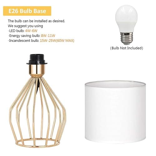 HAITRAL Gold Table Lamp - Modern Style Desk Lamp with Hollowed Out Base Linen Fabric Shade, Small Golden Bedside Lamp for Bedrooms, Living Room thumbnail 5
