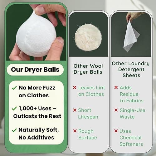 VIVASPHERE Wool Dryer Balls - Lint-Free - 6XL Pack - 1000+ Loads - Premium Natural Fabric Softener - Reduces Drying Time & Static - Includes Essential Oil - with Storage Bag thumbnail 4