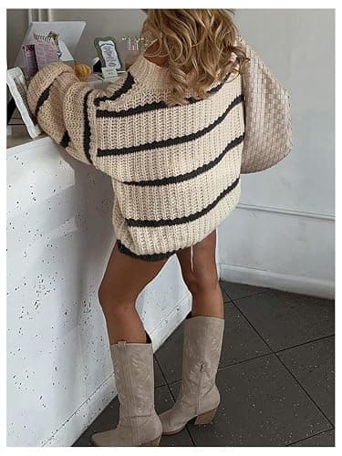 Verdusa Women‘s Off The Shoulder Sweater Striped Color Block Chunky Oversized Cozy Sweaters Winter Clothing thumbnail 2