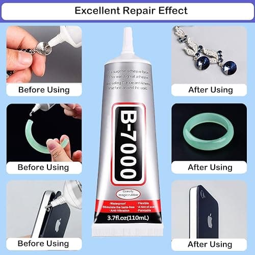 B7000 Adhesive Rhinestones Glue for Crafts, 2PCS 110ml / 3.7 fl oz with 5 Dotting Pen Tool, Wax Pencil and Tweezer, Jewelry Glue for DIY Craft, Makeup, Shoes, Jewelry Making, Nail Art thumbnail 8