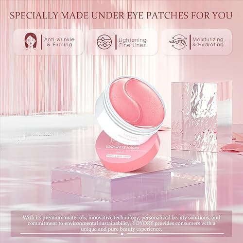YOYORY Under Eye Patches Masks - for Fine Lines with Collagen and Hyaluronic Acid, Dark Circles,Eye bags,and Fade Wrinkles, puffiness Smoothing Skin Care Treatment for Women and Men, (60 Pcs) Pink thumbnail 5