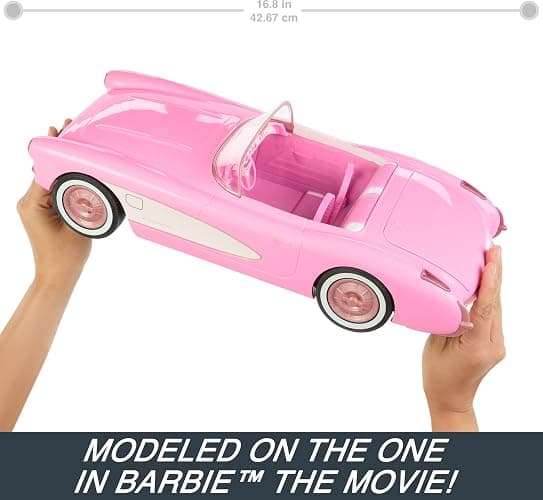 Hot Wheels RC Corvette from Barbie the Movie, Full-Function Remote-Control Toy Car Holds 2 Barbie Dolls thumbnail 3
